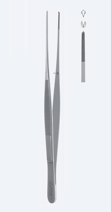 Пінцети "Potts-Smith", для тканин, делікатні, прямі, кінчик 1,5 мм, зубці 1 х 2, загальна довжина 185 мм, 7 1/4". Бренд - Asanus Medizintechnik Gmb, Німеччина